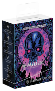 Ultimate Guard Art Sleeves: Magic the Gathering: Mana Token - Swamp (PREORDER) - Black card sleeves featuring a purple and pink glowing skull with red eyes and ornate dark blue accents.