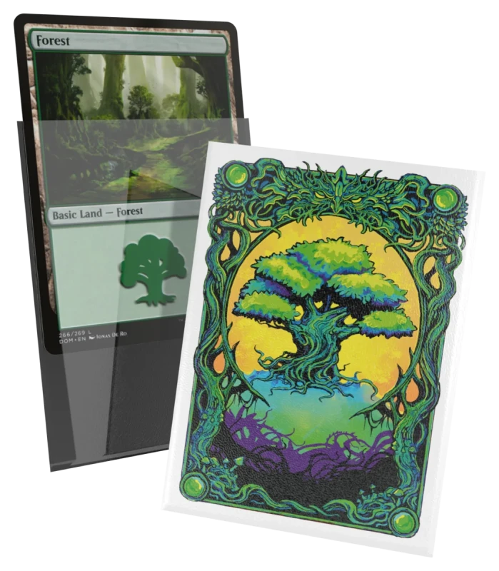 Ultimate Guard Art Sleeves: Magic the Gathering: Mana Token - Forest (PREORDER) - Magic the Gathering Mana Token card sleeve with vivid green tree illustration and ornate forest-themed border.