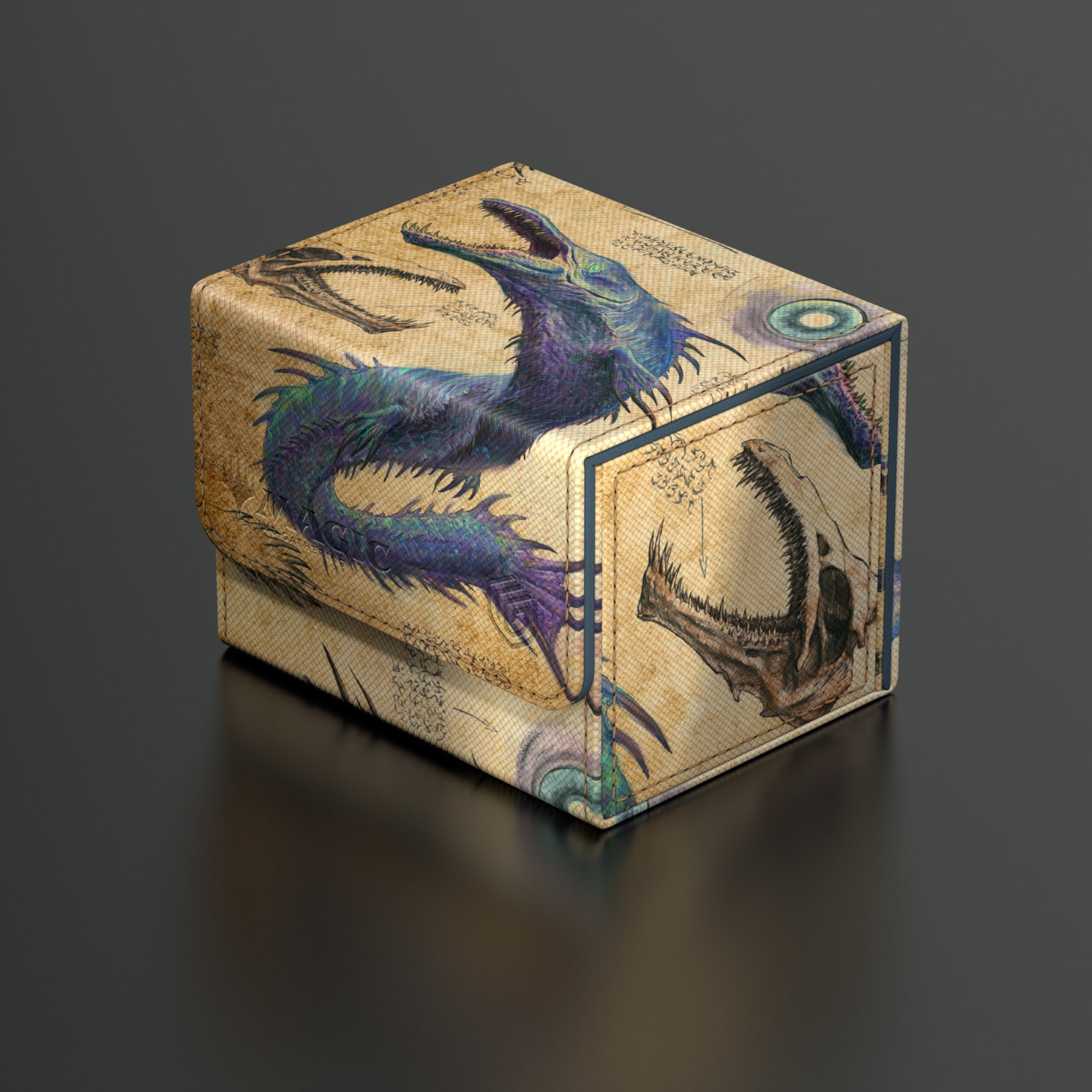 Ultimate Guard Sidewinder 100+ Deck Box: Bloomburrow - Eluge, the Shoreless Sea - Rectangular deck box with textured beige surface featuring blue and purple mythical sea creature artwork and nautical anchor
