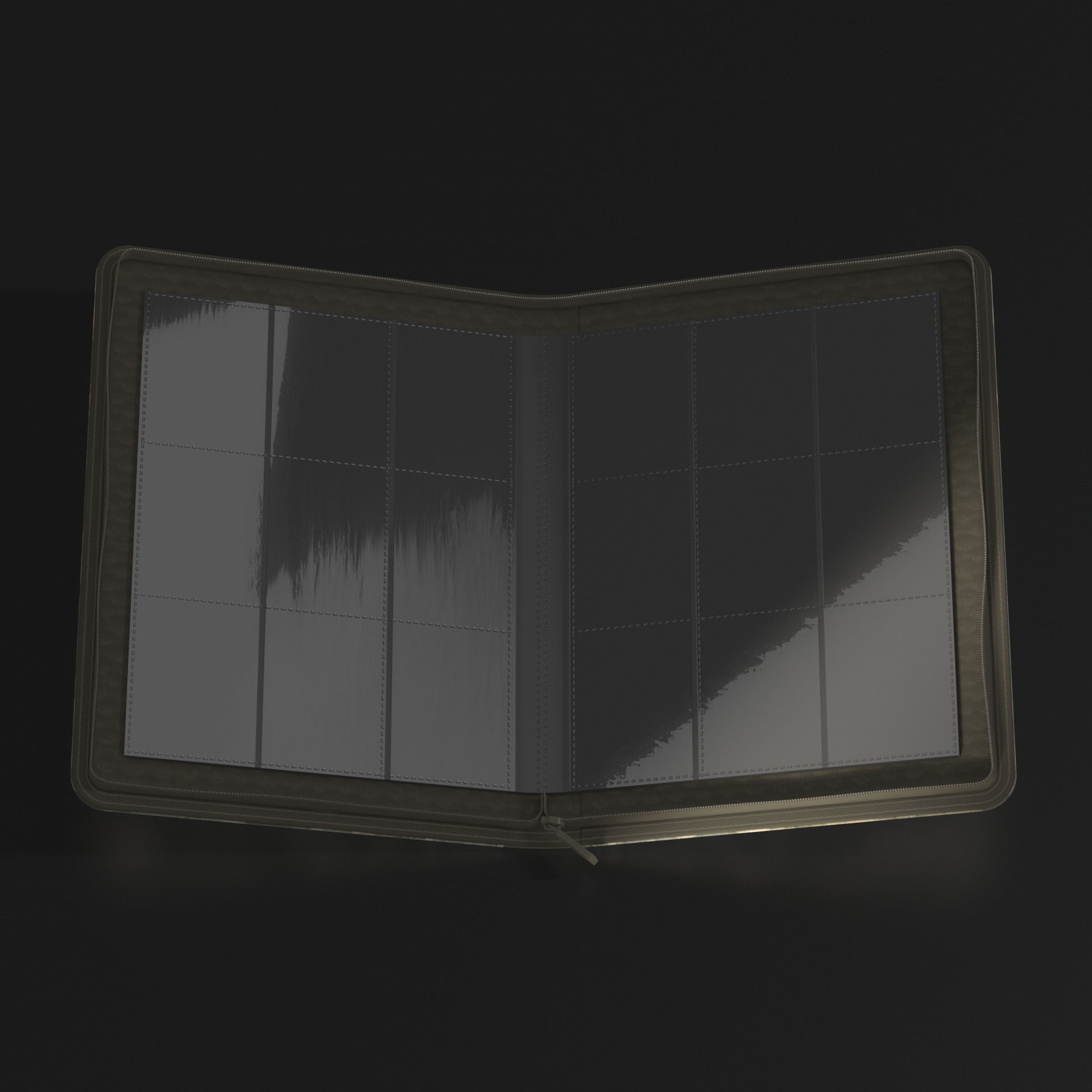 Ultimate Guard Zipfolio 360 Xenoskin: Bloomburrow - Season of Weaving - Black zippered folio with grid-patterned transparent card sleeves inside, designed for organizing trading cards.