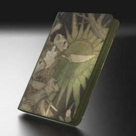 Ultimate Guard Zipfolio 360 Xenoskin: Bloomburrow - Season of Gathering - Green zippered protective case with fantasy-style illustration of cloaked figures and a glowing sunburst on the cover.