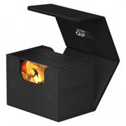 Ultimate Guard 80+ Sidewinder Monocolor Black - Black Ultimate Guard 80+ Sidewinder card deck box with hinged lid and dragon art window.