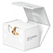 Ultimate Guard 80+ Sidewinder Monocolor White - White Ultimate Guard 80+ Sidewinder card storage box with flip-top lid and transparent window panel.