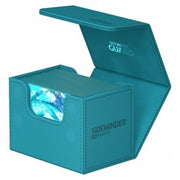 Ultimate Guard 80+ Sidewinder Monocolor Petrol - Teal blue Ultimate Guard Sidewinder 80+ card storage box with hinged lid and transparent window on front panel.