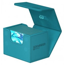 Ultimate Guard 80+ Sidewinder Monocolor Petrol - Teal blue Ultimate Guard Sidewinder 80+ card storage box with hinged lid and transparent window on front panel.