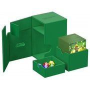 Ultimate Guard Flip N' Tray 100+ Monocolor - Green - Green foldable card storage box with multiple compartments, durable matte finish, and compact design.