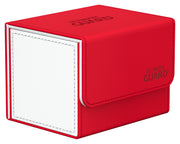 Ultimate Guard Sidewinder 100+ Deck Box - Synergy Red/White - Red and white rectangular deck box with hinged lid and textured Ultimate Guard logo on front and top.