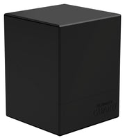 Ultimate Guard Boulder 100+ Solid Color - Black - Matte black rectangular card storage deck box with clean edges and subtle Ultimate Guard logo embossed on front bottom.