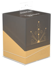 Ultimate Guard Boulder 100+ Druidic Secrets - Sol - Rectangular card storage box with dark gray and tan geometric design and arcane symbols on front panel.