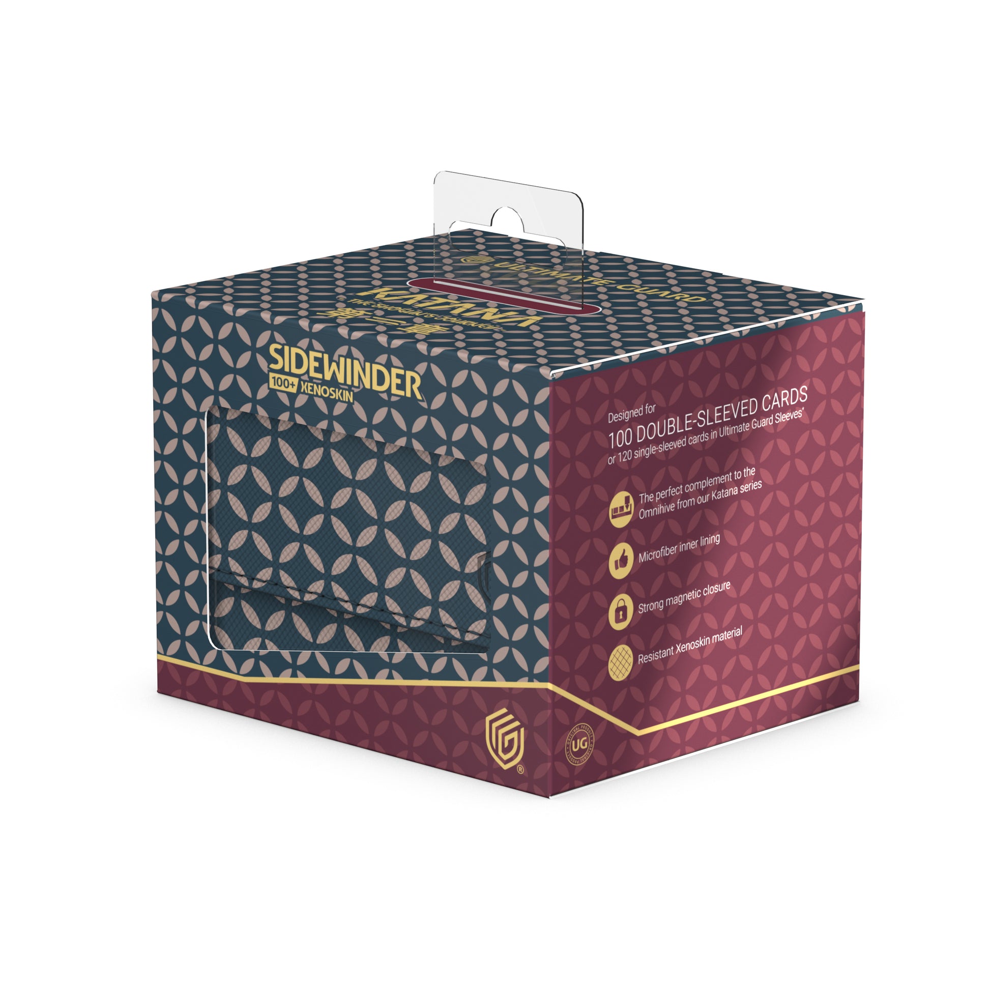 Ultimate Guard Katana: The Shogun's Journey Part II Sidewinder 100+ Xenoskin - Shippou (Blue / Dark Red) - Dark blue and dark red patterned box with gold logo and text, geometric Xenoskin texture.