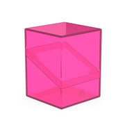 Ultimate Guard: Boulder 100+ Clear - Rhodonite - Transparent bright pink rectangular deck box with a hinged lid and internal divider for card storage.