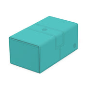 Ultimate Guard Twin Flip'n'Tray 200+ - Summer Edition - Lagoon - Rectangular turquoise deck box with smooth finish and subtle embossed logo on side, designed to hold cards.