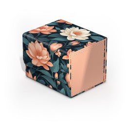Ultimate Guard Sidewinder 100+ - Floral Places III - Quiet Glade - Compact rectangular deck box with a dark teal background, adorned with large pink and white floral prints and a light peach.