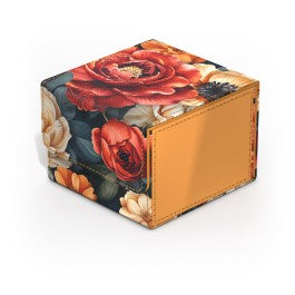 Ultimate Guard Sidewinder 133+ - Floral Places III - Secret Garden - Rectangular deck box with vibrant floral print in red, orange, and cream on dark background and solid tan front panel.