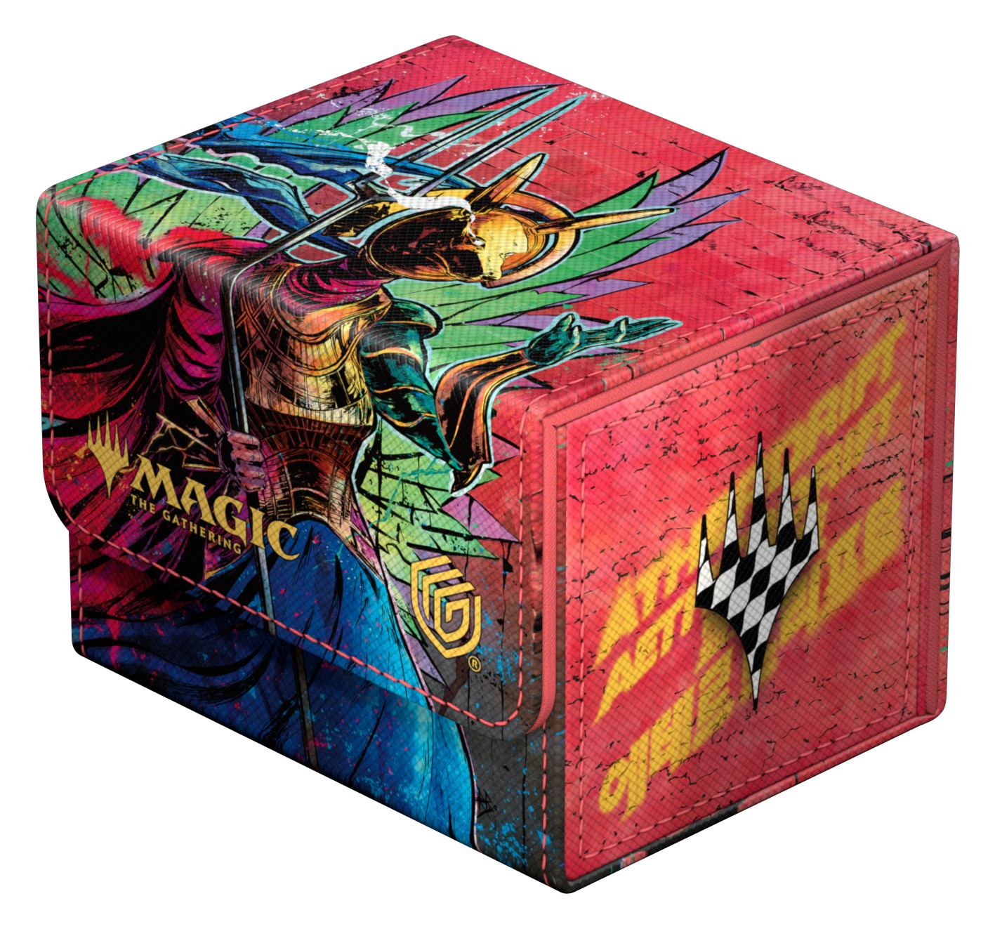 Ultimate Guard: Sidewinder 100+ Xenoskin Magic: The Gathering - Aetherdrift - Hazoret, Godseeker - The Gathering deck box with fantasy character holding a spear, featuring vibrant artwork and Ultimate Guard logo on side.