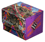 Ultimate Guard: Sidewinder 100+ Xenoskin Magic: The Gathering - Aetherdrift - Coalstoke Gearhulk - Compact rectangular deck box with vibrant, multicolored abstract and mechanical art, featuring black, red, purple, and blue.