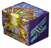 Ultimate Guard: Sidewinder 100+ Xenoskin Magic: The Gathering - Aetherdrift - Solar Gearhulk - Purple and gold cube-shaped card storage box with intricate mechanical artwork and bold logo on side panel.