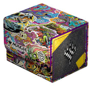 Ultimate Guard: Sidewinder 100+ Xenoskin Magic: The Gathering - Aetherdrift - Revved-Up Racers - The Gathering artwork and a black checkered flag emblem on one side.