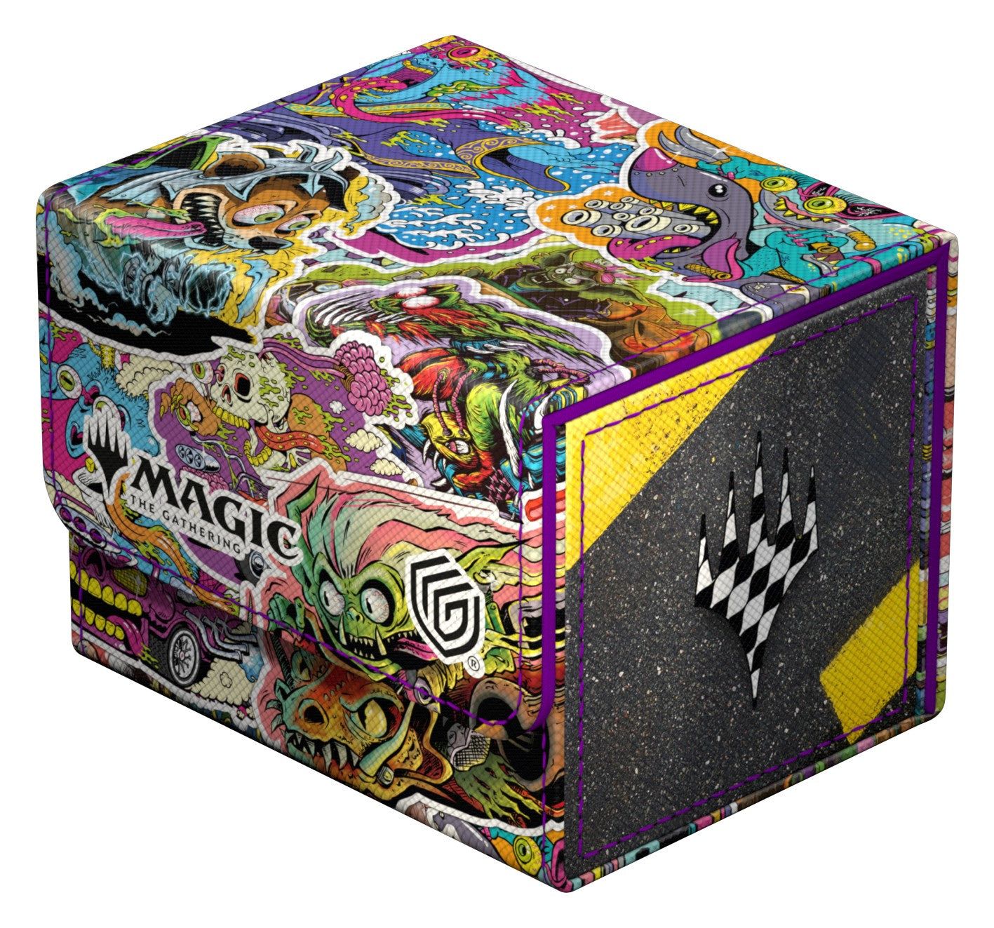 Ultimate Guard: Sidewinder 100+ Xenoskin Magic: The Gathering - Aetherdrift - Revved-Up Racers - The Gathering artwork and a black checkered flag emblem on one side.