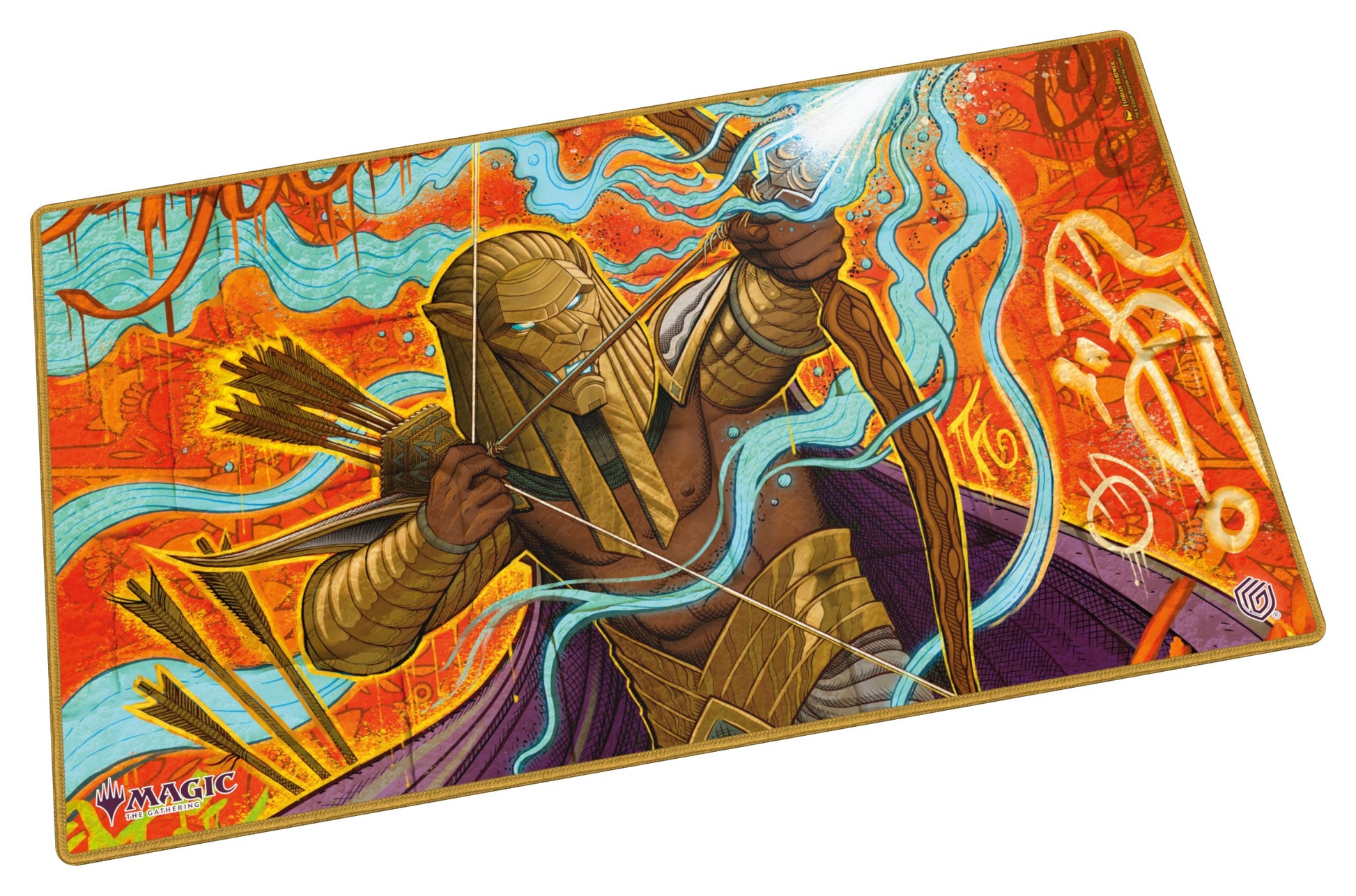 Ultimate Guard: Play-Mat Magic: The Gathering - Aetherdrift - Ketramose, the New Dawn - Colorful gaming playmat featuring a golden archer warrior shooting a glowing blue arrow with red, orange, and purple.