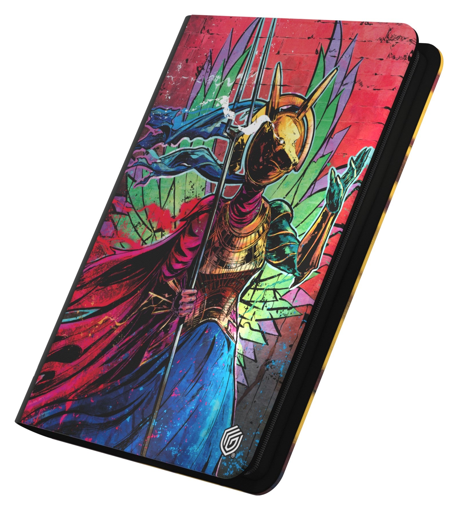 Ultimate Guard: Zipfolio 360 Xenoskin Magic: The Gathering - Aetherdrift- Hazoret, Godseeker - Compact black zipfolio with vibrant red and blue armor-clad fantasy warrior artwork on textured surface.