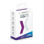 Ultimate Guard Cortex Deck Protectors 100 Count Matte Purple - White and purple box of Ultimate Guard Cortex matte purple card sleeves, 100 count packaging.