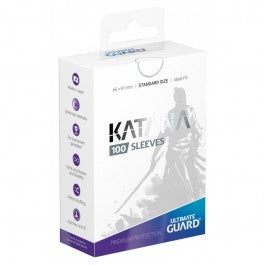 Katana Standard Sleeves 100 ct - White - White standard size card sleeves pack with Katana branding and Ultimate Guard logo, 100 count.