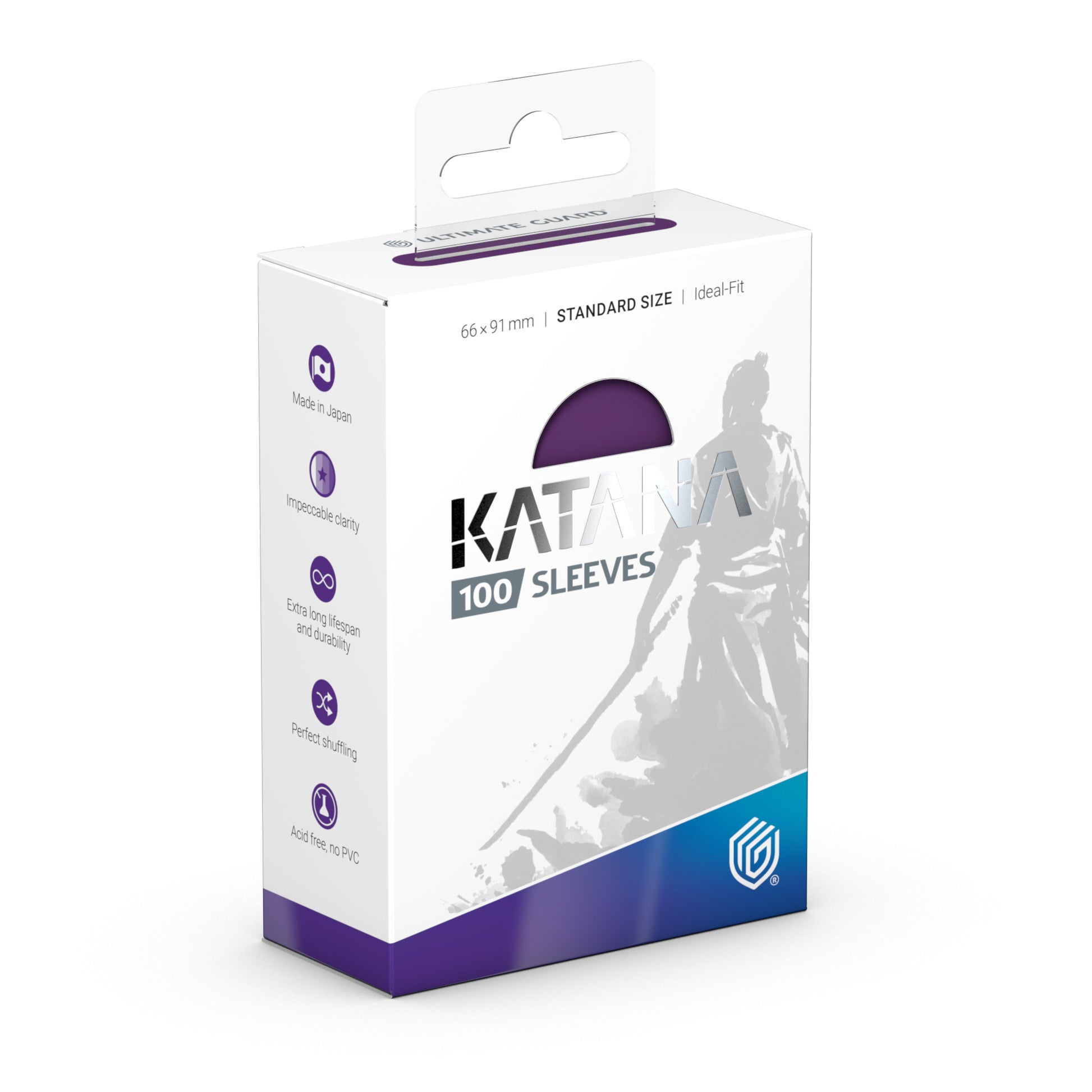 Katana Standard Sleeves 100 ct - Iris bloom - White and purple box of Katana Standard Sleeves with iris bloom design, 100 card sleeves inside.
