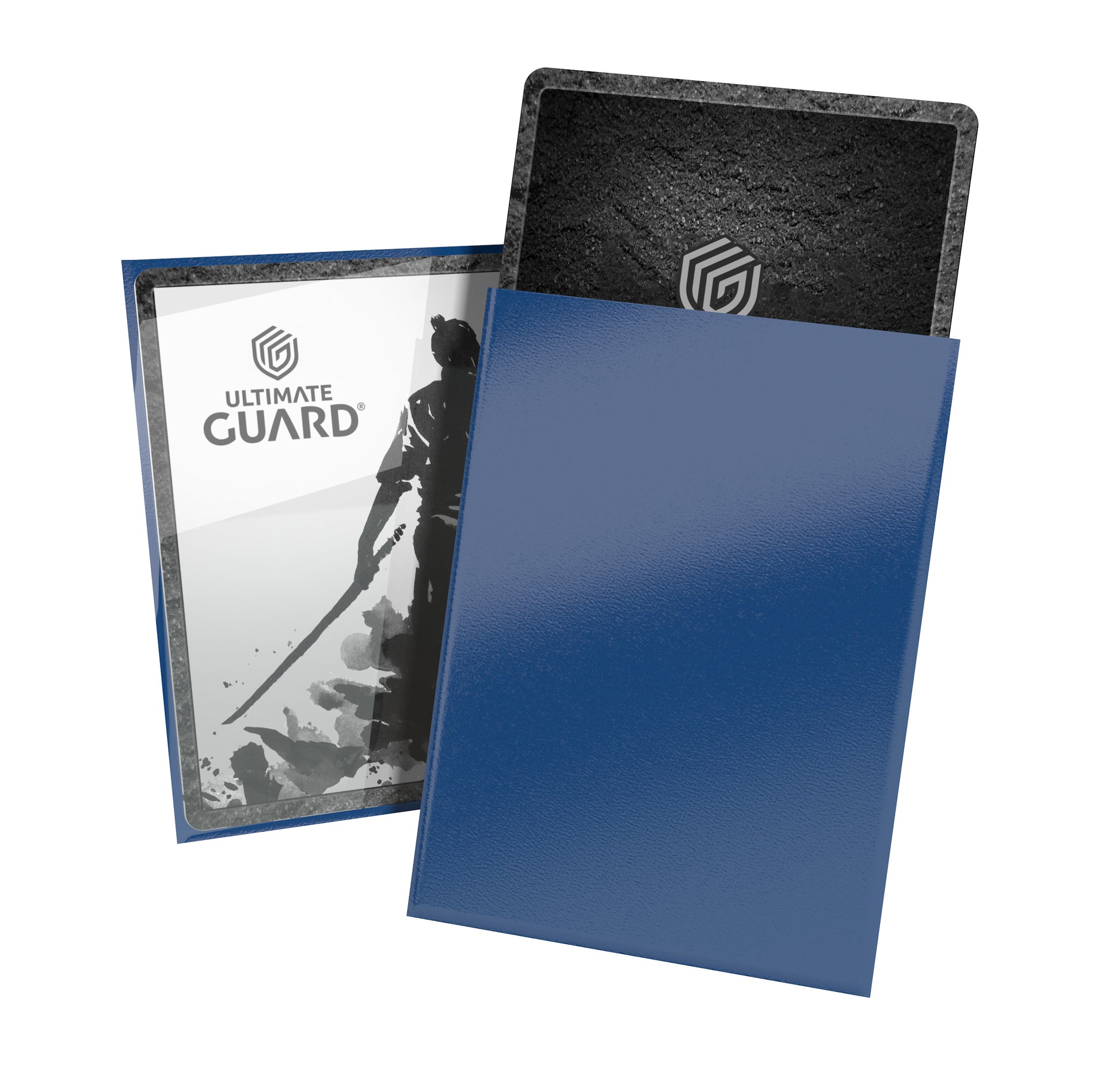 Katana Standard Sleeves 100 ct - Blue Bird - Set of translucent blue card sleeves holding standard-sized trading cards with black and white backs.