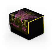 Ultimate Guard Sidewinder: 100+ Xenoskin Magic: The Gathering Duskmourn - Victor, Valgavotha's Seneschal - Black rectangular card deck box with yellow edges, featuring purple and gold intricate winged design and Magic branding.