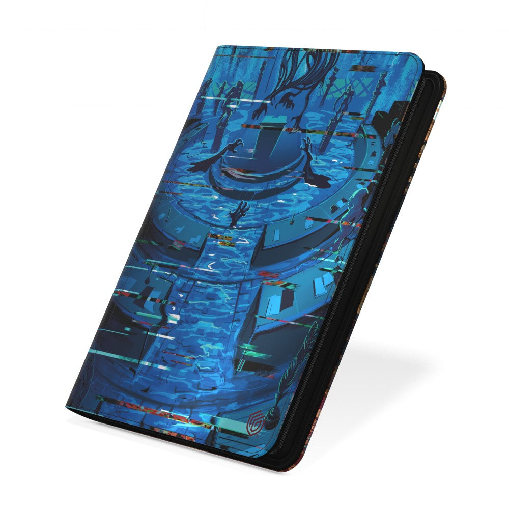 Ultimate Guard Zipfolio: 360 Xenoskin Magic: The Gathering Duskmourn - Restricted Office - Black zipfolio featuring blue and teal abstract cityscape design with reflective accents.