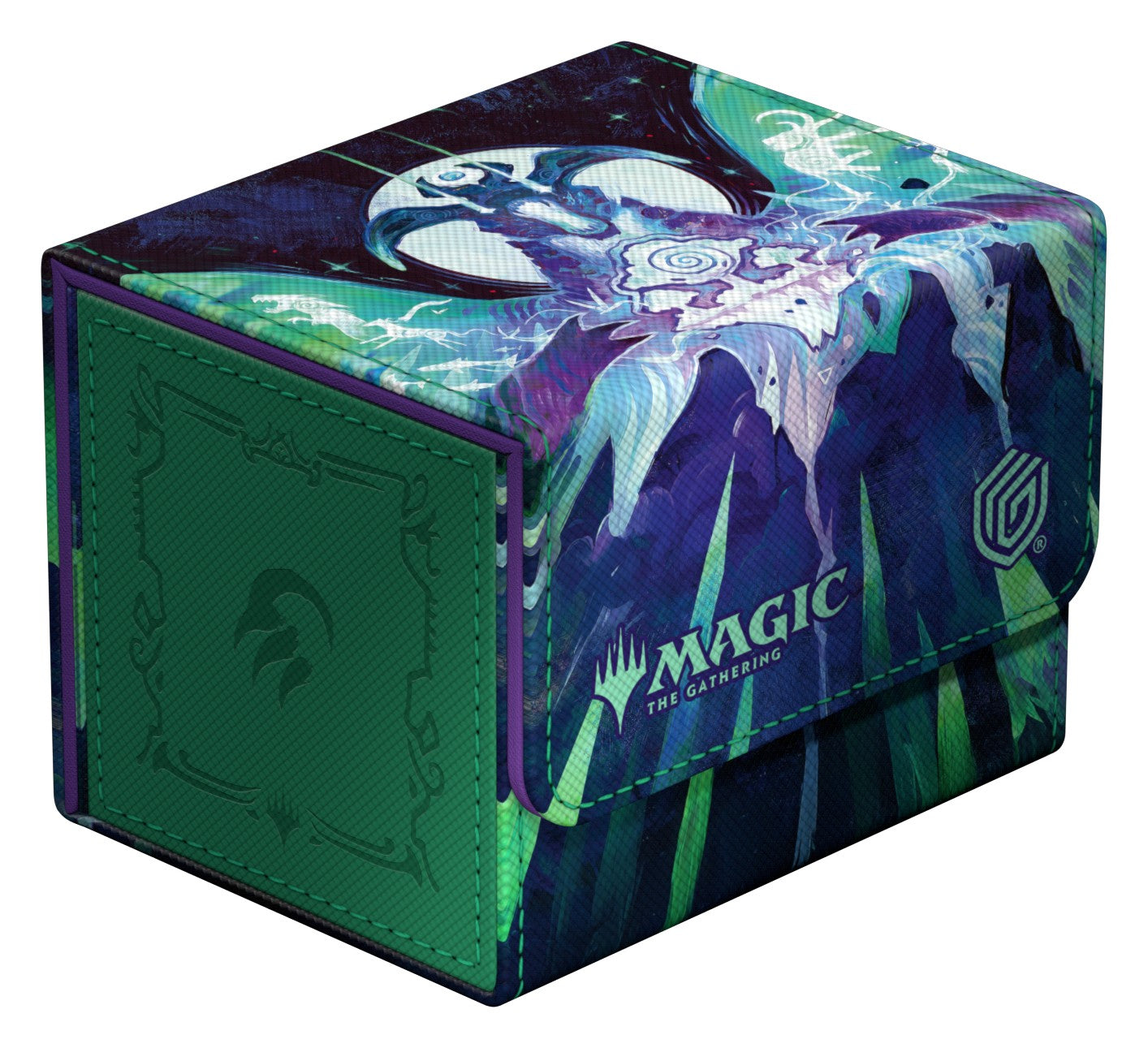 Ultimate Guard Sidewinder 100+ - Magic: The Gathering Tarkir: Dragonstorm - Genesis Ultimatum - Rectangular deck box with blue and green fantasy dragon artwork, "Magic" logo, and sturdy flap closure.