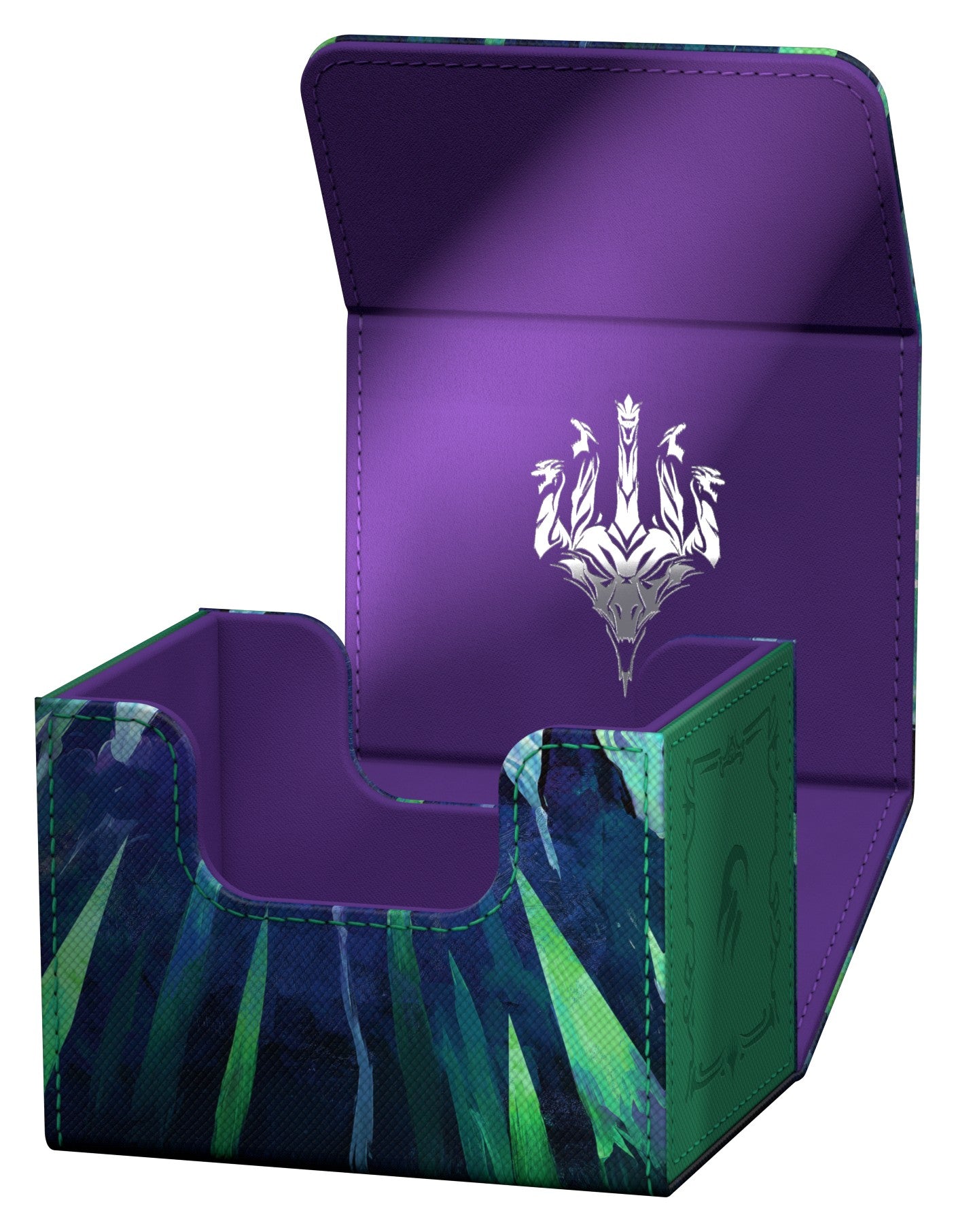 Ultimate Guard Sidewinder 100+ - Magic: The Gathering Tarkir: Dragonstorm - Genesis Ultimatum - Purple and green card deck box with a stylized white dragon emblem and magnetic fold-over lid.