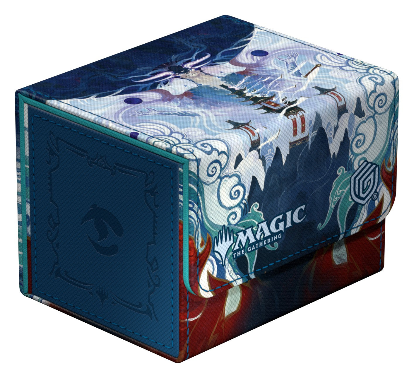Ultimate Guard Sidewinder 100+ - Magic: The Gathering Tarkir: Dragonstorm - Inspired Ultimatum - Rectangular card deck box with a colorful blue, white, and red fantasy dragonstorm artwork, featuring a flap closure and.