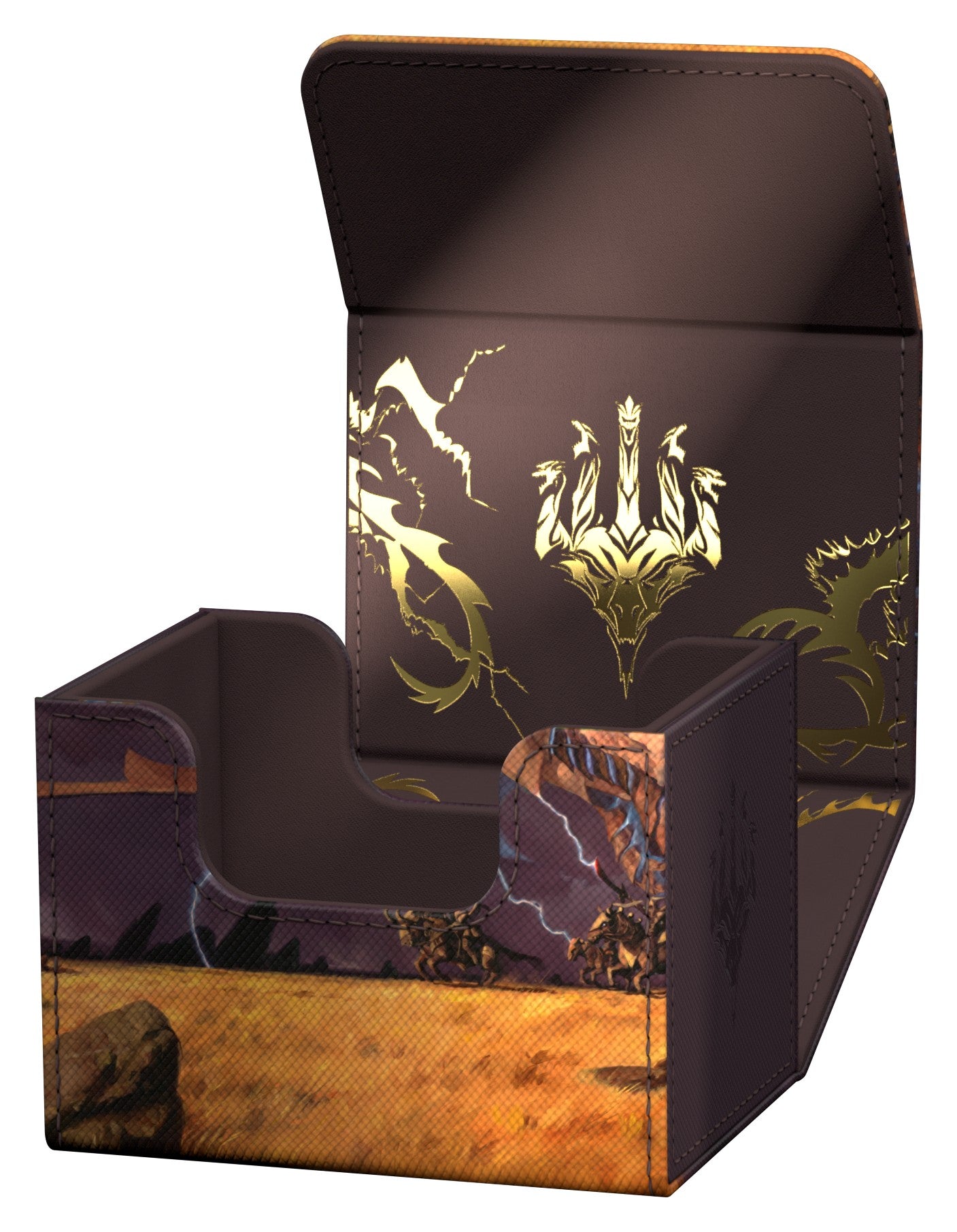 Ultimate Guard Sidewinder 100+ - Magic: The Gathering Tarkir: Dragonstorm - Neriv, Heart of Storm - Black and orange Ultimate Guard Sidewinder 100+ deck box with gold dragon emblem and stylized storm artwork.