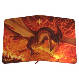 Magic the Gathering: Tarkir Dragonstorm: Magmatic Hellguide 9-pocket Zipfolio - Black zipfolio with fiery red and orange dragon artwork, designed for card storage with 9 pockets.