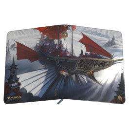 Magic the Gathering: Tarkir Dragonstorm: Mystic Monastery 9-pocket Zipfolio - Black and red zipfolio with detailed fantasy airship artwork and gold accents, designed for card storage.