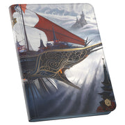 Magic the Gathering: Tarkir Dragonstorm: Mystic Monastery 9-pocket Zipfolio - Zipfolio with dark fantasy art of a flying ship featuring red sails, intricate gold detailing, and a misty mountainous.
