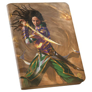 Magic the Gathering: Tarkir Dragonstorm: Desecendant of Storms 9-pocket Zipfolio - Zipfolio with fantasy artwork of a warrior wielding a glowing sword, wearing green and purple robes, on a golden-brown.
