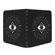 Ultra Pro Zippered PRO 12-Pocket Binder - Obsidian (PREORDER) - Black zippered binder with 12 pockets, featuring white geometric designs and subtle diamond patterns on spine and covers.