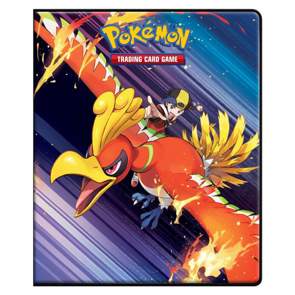 Ultra Pro 4 Pocket Binder Portfolio: Pokemon: Scarlet & Violet: Destined Rivals - Red and gold Ho-Oh bird soaring against a dynamic blue and purple streaked background on a rectangular trading card binder.