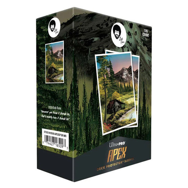 Deck Protector: Apex: Bob Ross: Mountain Retreat - Black and dark green rectangular box with Bob Ross Mountain Retreat artwork and Apex branding.