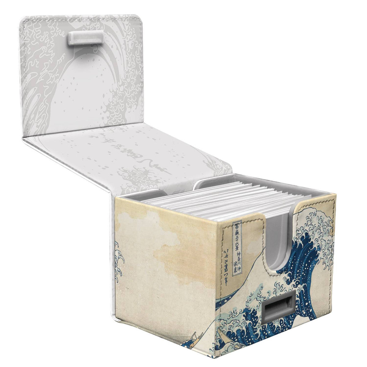 Ultra Pro Alcove Edge Deck Box: The Great Wave off Kanagawa - Rectangular deck box featuring The Great Wave off Kanagawa artwork with muted beige and blue tones, hinged lid open showing.