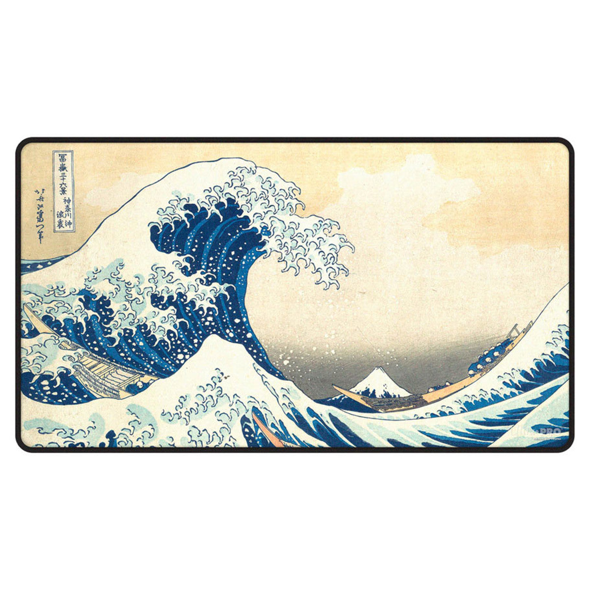 Ultra Pro Stitched Edge Playmat: The Great Wave off Kanagawa - Rectangular playmat featuring The Great Wave off Kanagawa design with deep blue and cream tones, stitched black edges.