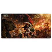 Deskmat: Doom: The Dark Ages: Onslaught (extended) - Rectangular gaming deskmat featuring a dark fantasy battle scene with warriors and fiery red and orange tones, designed for.