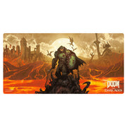 Deskmat: Doom: The Dark Ages: Wrath (Extended) - Extended deskmat with fiery orange and brown tones, featuring a dark armored warrior standing on rocky terrain amid volcanic