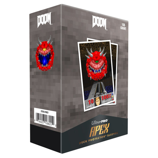 Deck Protector: Apex: Doom: Cacodemon (105) - Gray pixelated card sleeve box featuring a red Cacodemon monster from Doom with blue mouth and sharp teeth.