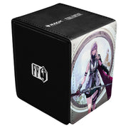 Deck Box: Alcove Flip: Magic the Gathering: Final Fantasy: Lightning, Army of One - Black rectangular deck box with white FFG logo on the side and illustration of Lightning from Final Fantasy holding a sword.