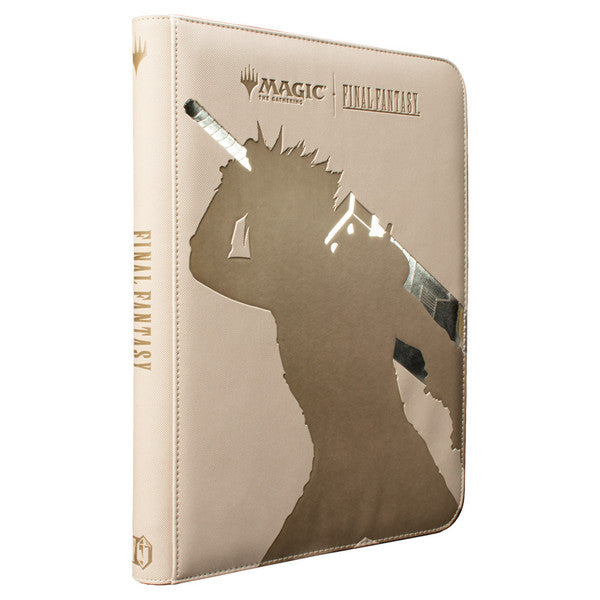 Binder: 9-Pocket: PRO: Zippered: Magic the Gathering: Final Fantasy: Cloud, Planet's Champion - Beige zippered binder featuring a silhouette of Cloud from Final Fantasy with large sword, Magic and Final Fantasy logos.