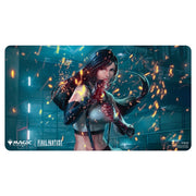 Playmat: Magic the Gathering: Final Fantasy: Tifa, Martial Artist - Rectangular gaming playmat featuring Tifa Lockhart in a dynamic pose with glowing fists and sparks against a dark blue.